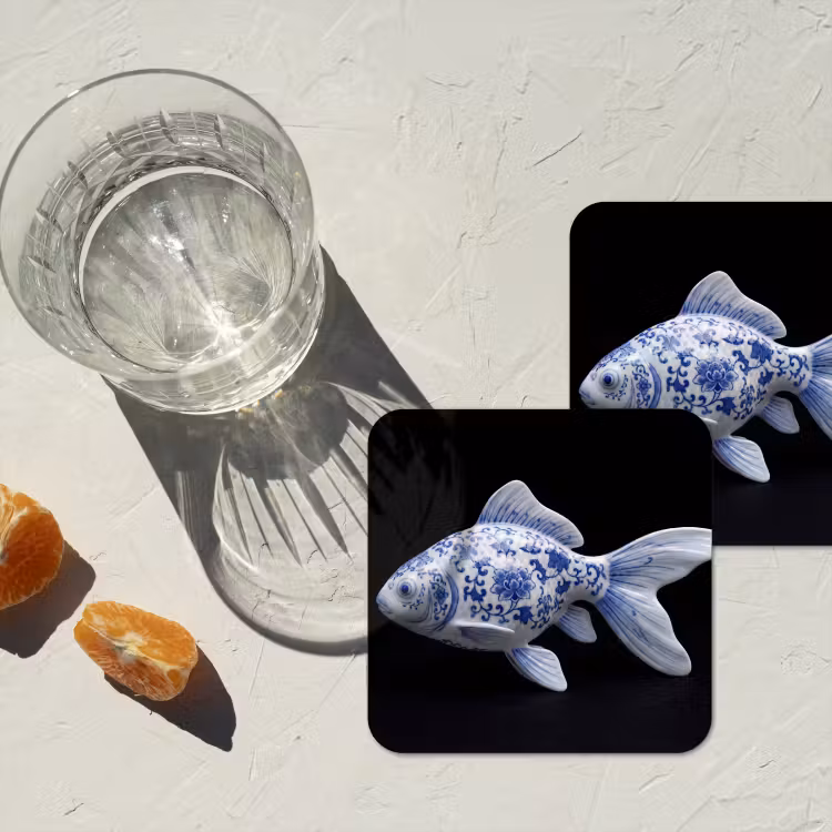 Porselein - Goudvis - Delfts - Blauw onderzetter kurk middel -sfeer4