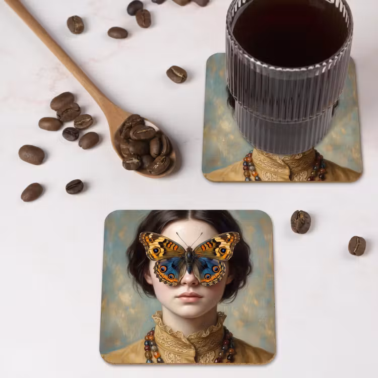 Portret - Vlinder - Kleurrijk onderzetter kurk middel -sfeer2