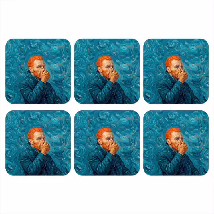Portret - Klassiek - Blauw onderzetter kurk middel -3d