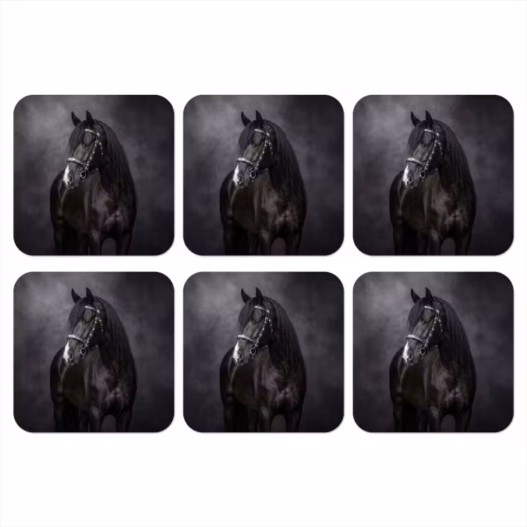 Portret - Paard - Zwart onderzetter kurk middel -3d
