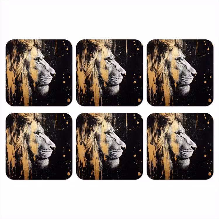 Portret - Leeuw - Abstract - Goud onderzetter kurk middel -3d