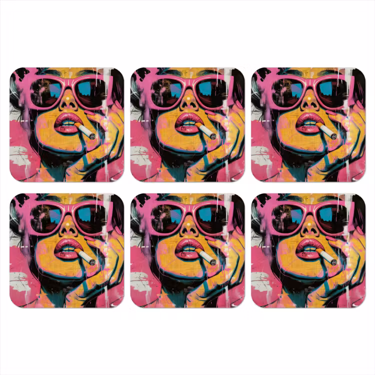 Portret - Vrouw - Abstract - Zonnebril onderzetter kurk middel -3d