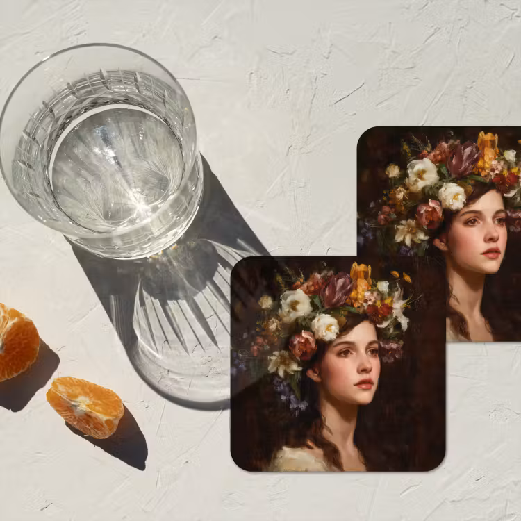 Portret - Vrouw - Bloemen onderzetter kurk middel -sfeer4