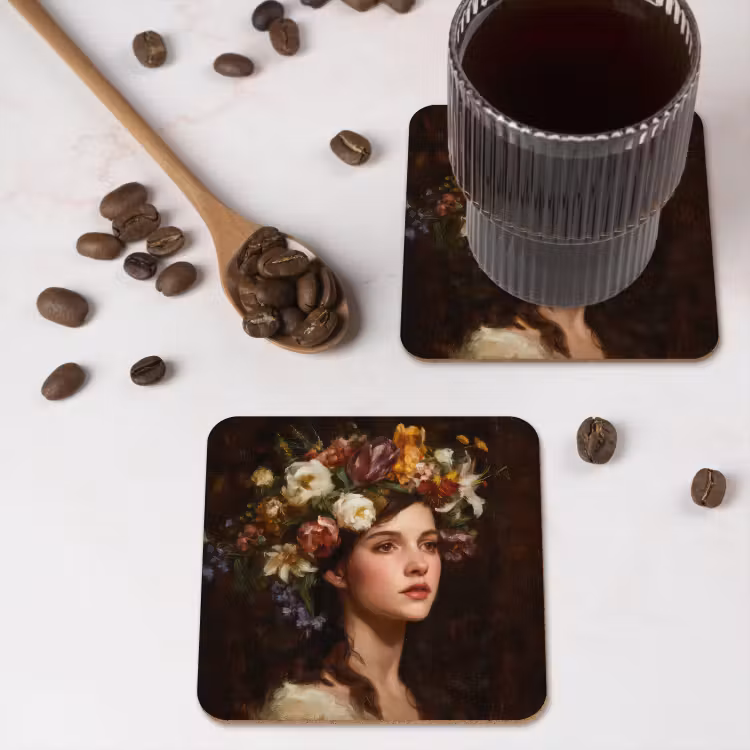 Portret - Vrouw - Bloemen onderzetter kurk middel -sfeer2
