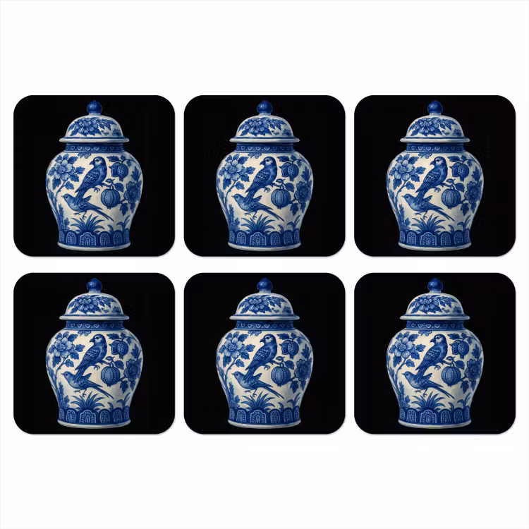 Pot - Delfts Blauw - Bloemen onderzetter kurk middel -3d