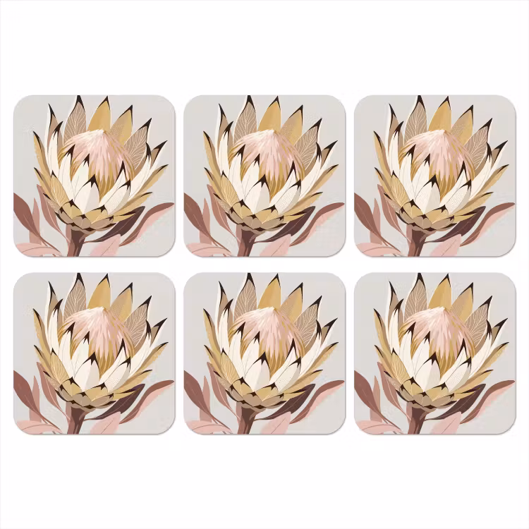 Protea - Bloem - Botanisch - Beige onderzetter kurk middel -3d
