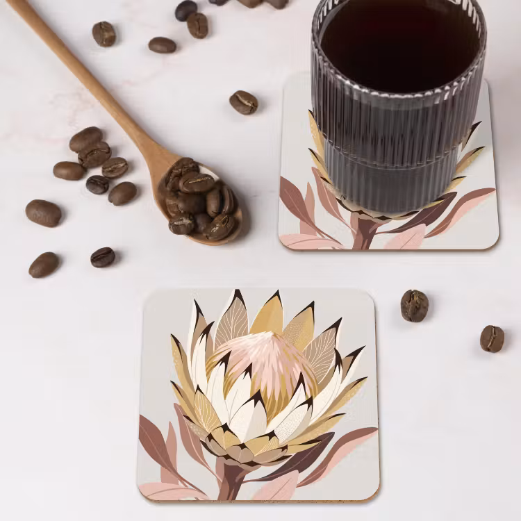 Protea - Bloem - Botanisch - Beige onderzetter kurk middel -sfeer2