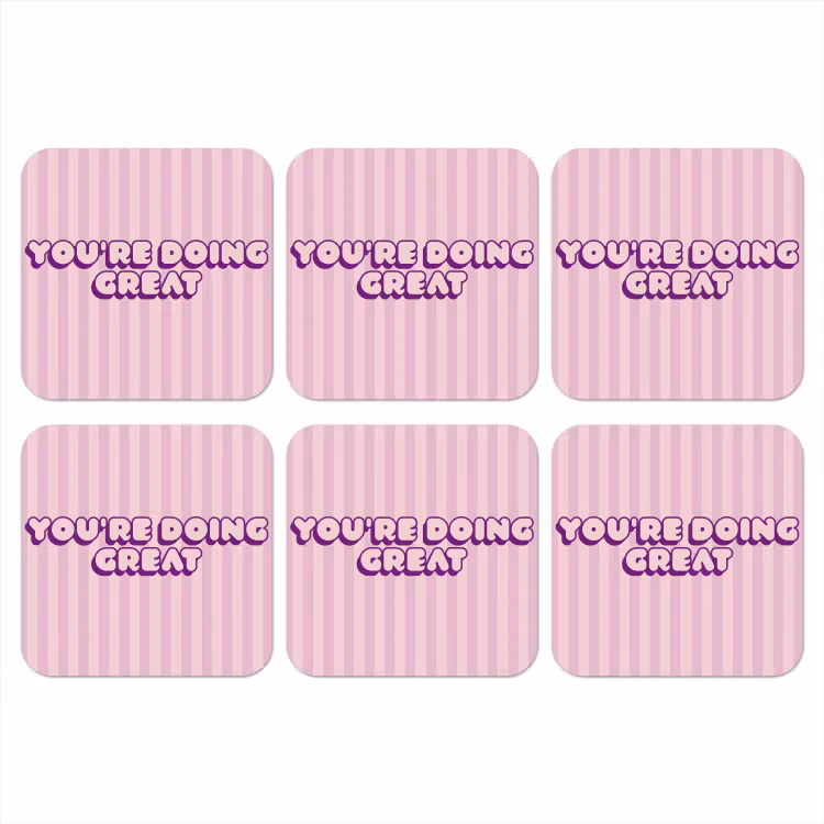 Paars - Strepen - You're doing great - Schaduw onderzetter kurk middel -3d
