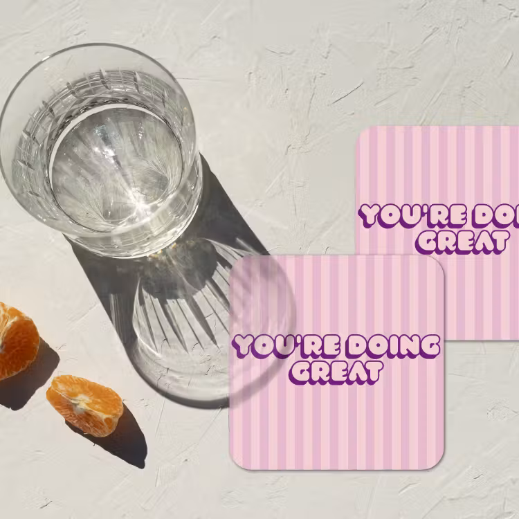 Paars - Strepen - You're doing great - Schaduw onderzetter kurk middel -sfeer4