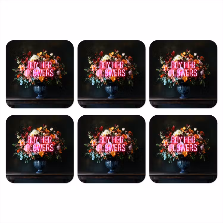 Quote - Bloemen - Vaas - Neon onderzetter kurk middel -3d