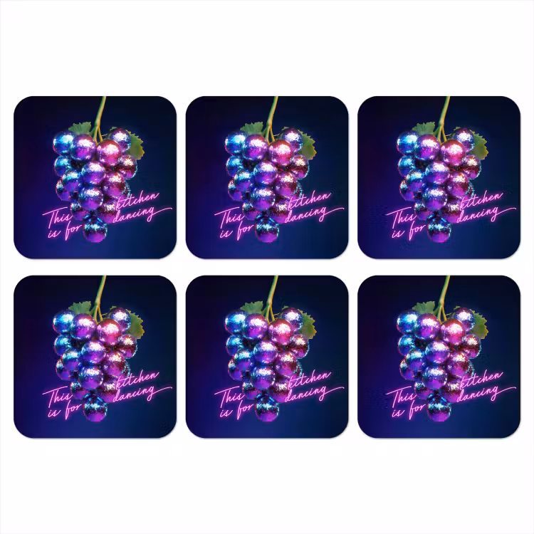 Quote - Neon - Disco - Druiven onderzetter kurk middel -3d