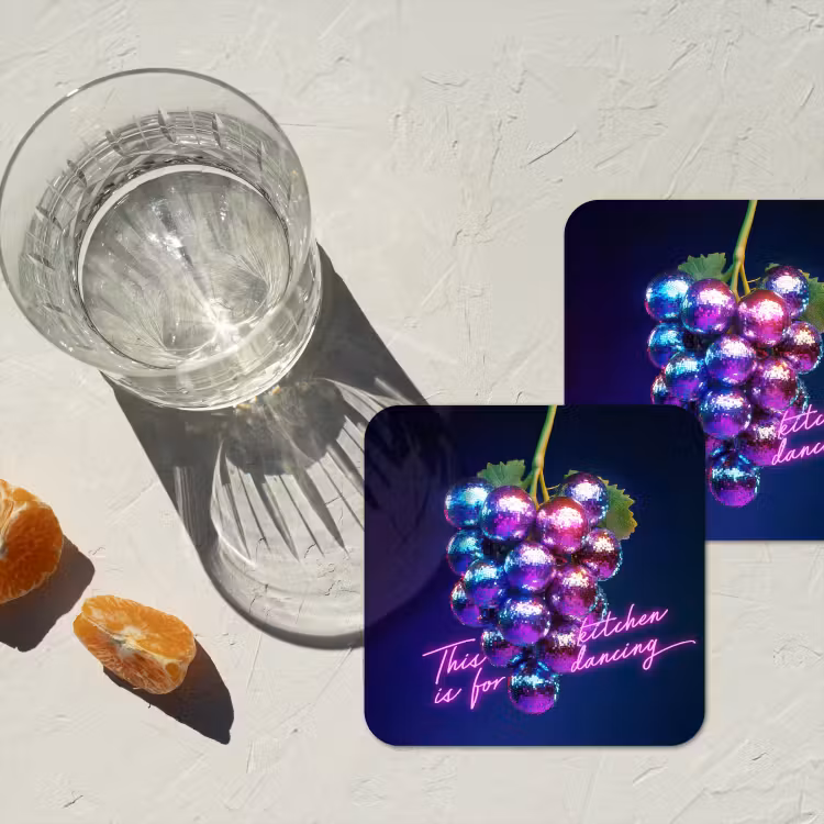 Quote - Neon - Disco - Druiven onderzetter kurk middel -sfeer4