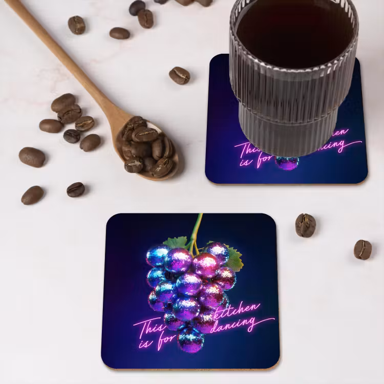 Quote - Neon - Disco - Druiven onderzetter kurk middel -sfeer2