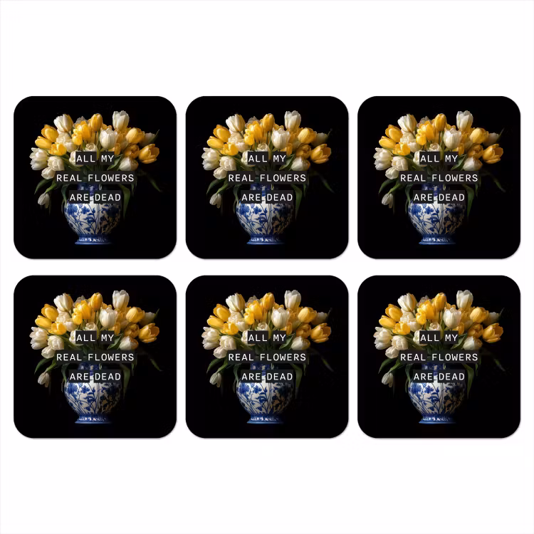 Quotes - Bloem - Tulp - Geel onderzetter kurk middel -3d