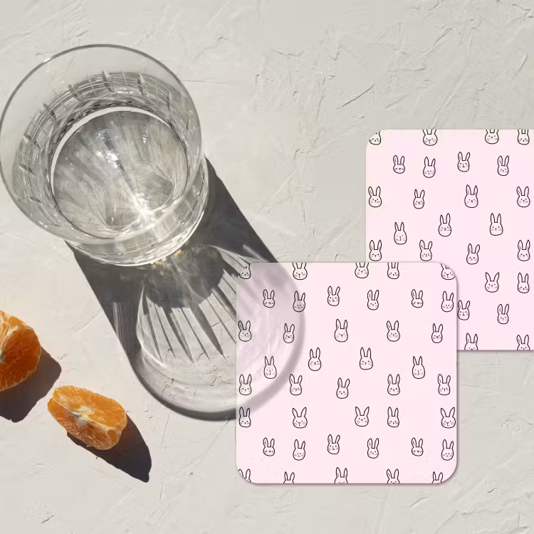 Konijnen - Minimalistisch - Roze onderzetter kurk middel 366 -sfeer4