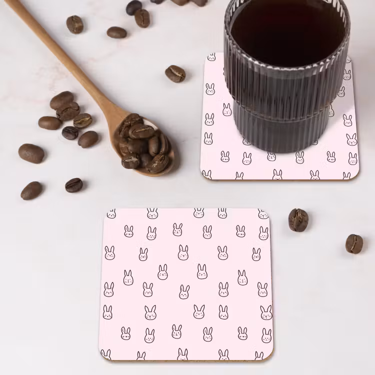 Konijnen - Minimalistisch - Roze onderzetter kurk middel 366 -sfeer2