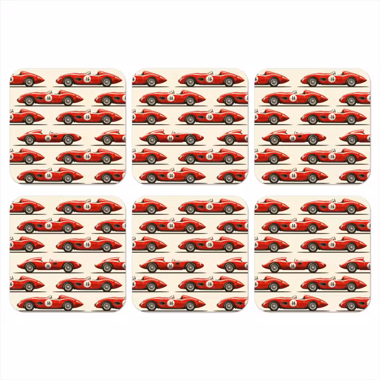 Raceauto - Retro - Rood onderzetter kurk middel 366 -3d