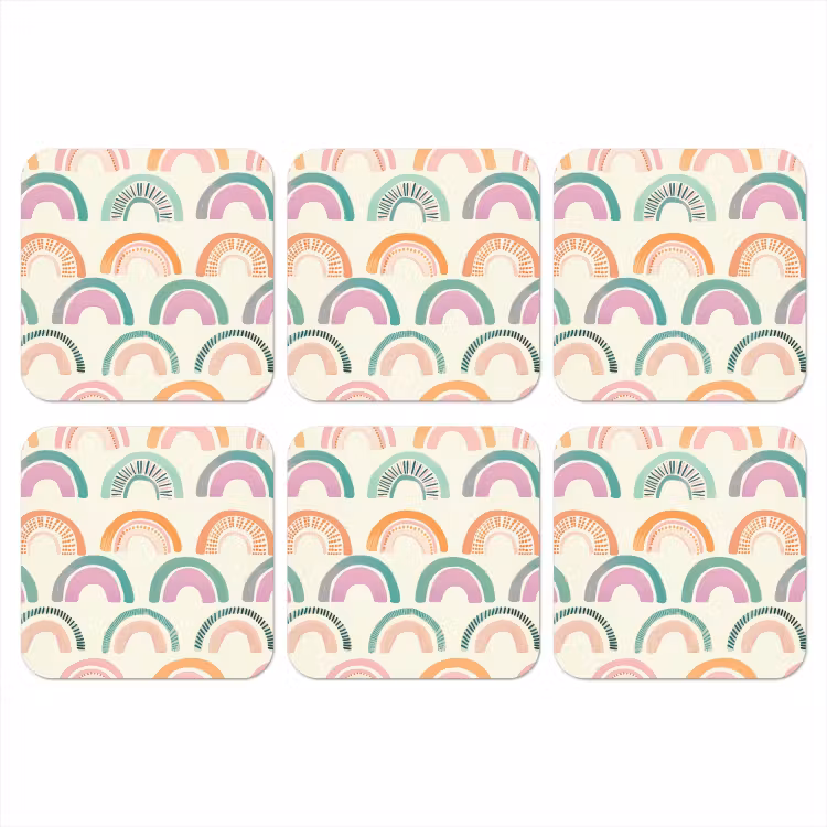 Regenboog - Pastel - Patroon onderzetter kurk middel -3d
