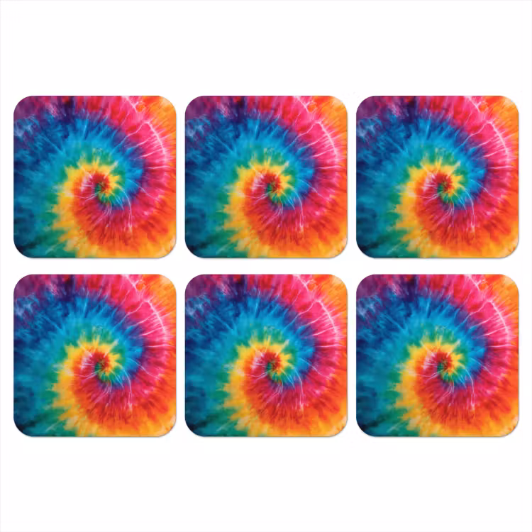 Regenboog - Tie dye - Kleurrijk - Blauw onderzetter kurk middel -3d