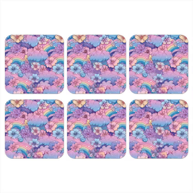 Regenbogen - Bloemen - Kleurrijk - Wolken onderzetter kurk middel -3d