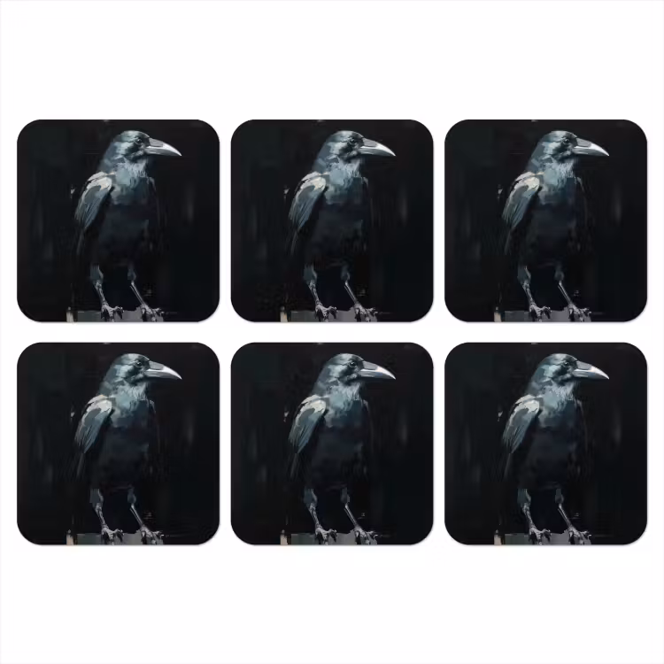 Raaf - Vogels - Zwart onderzetter kurk middel -3d