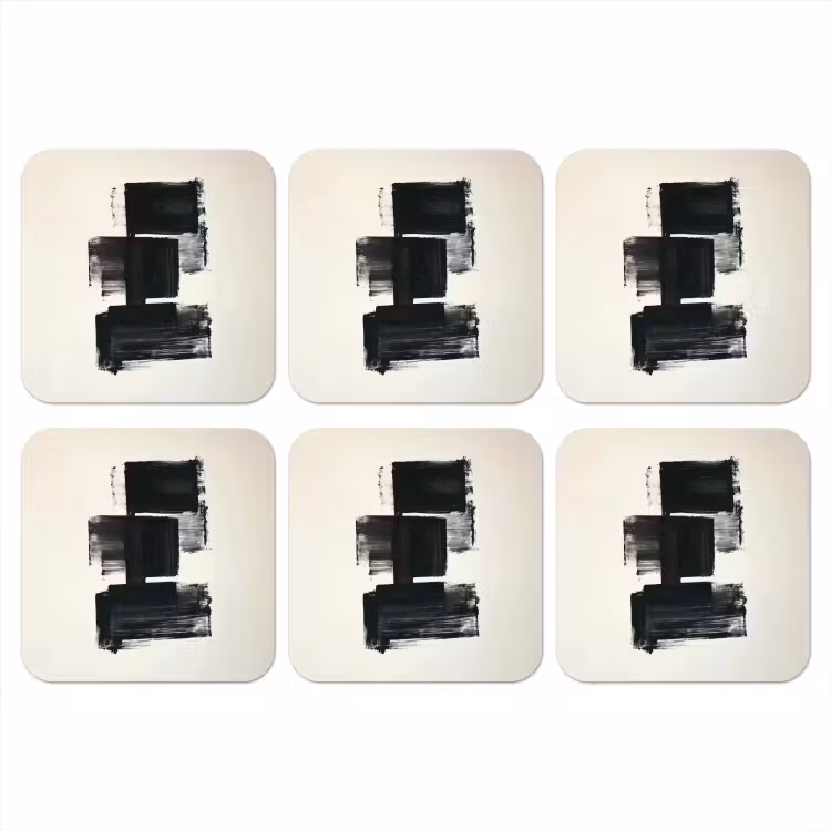 Rechthoeken - Penseelstreken - Abstract - Zwart onderzetter kurk middel -3d