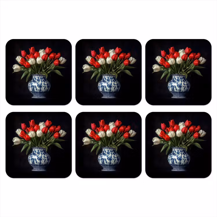 Rode - Bloemen - Tulpen - Vaas onderzetter kurk middel -3d