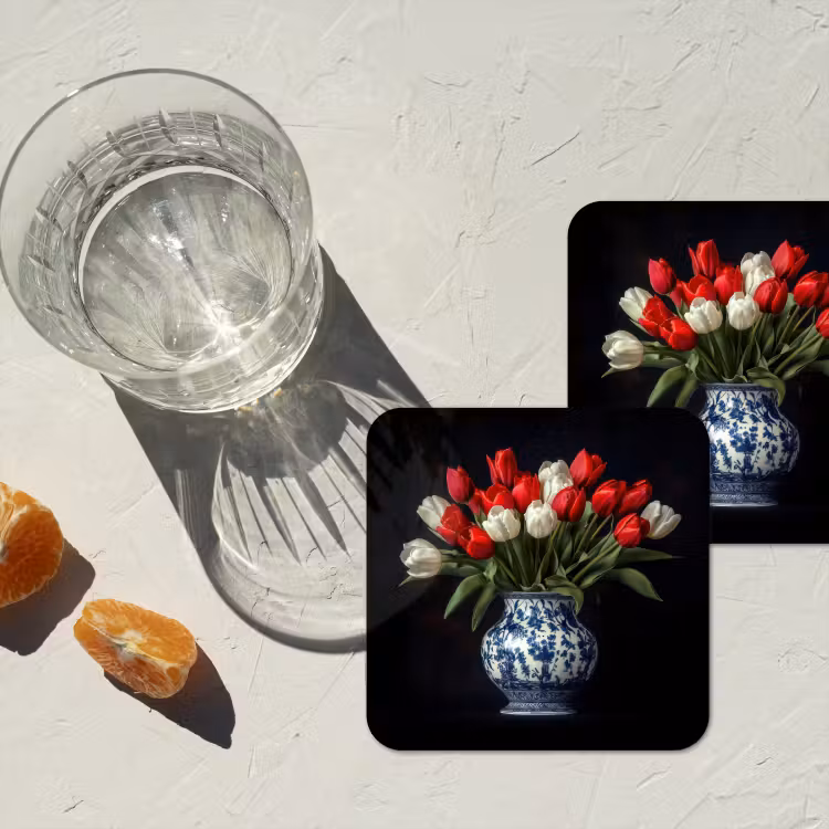 Rode - Bloemen - Tulpen - Vaas onderzetter kurk middel -sfeer4
