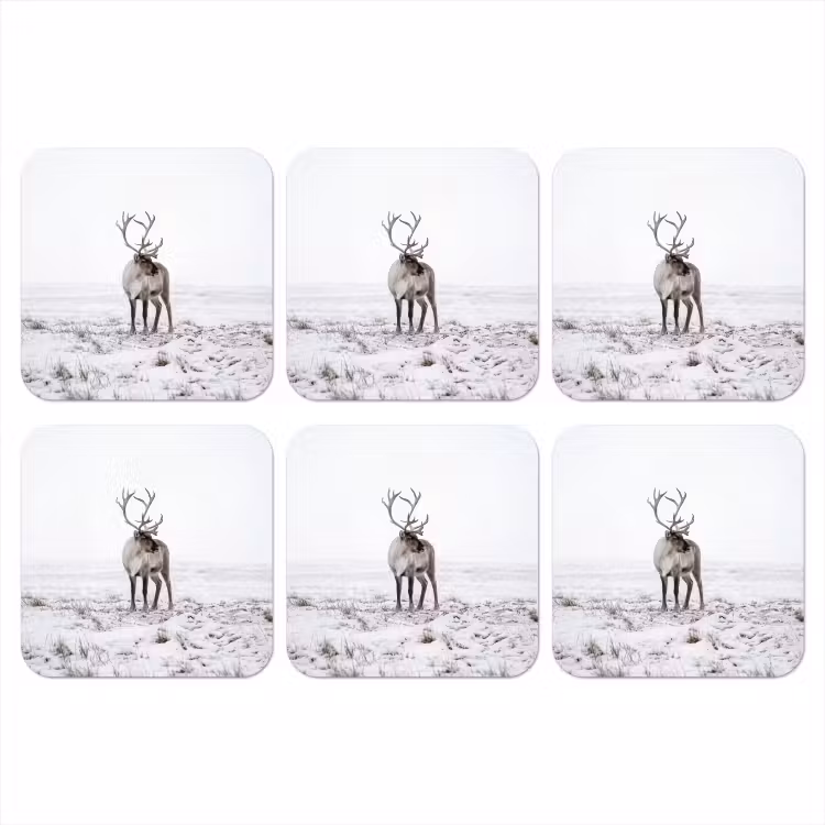 Rendier - Gewei - Sneeuw - Winter onderzetter kurk middel -3d