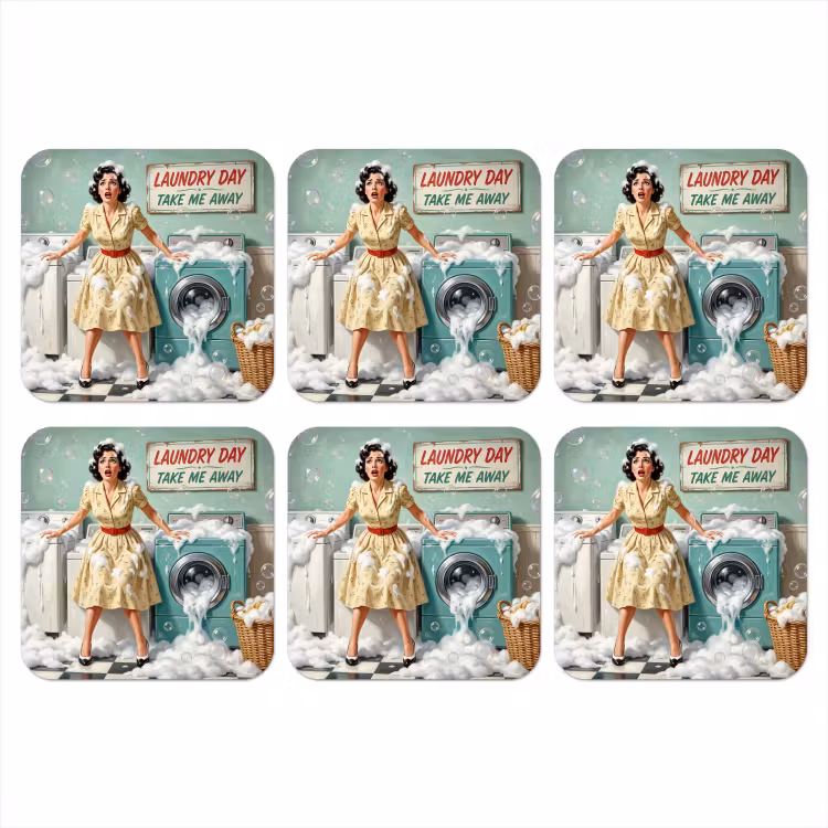 Retro - Blauw - Vrouw onderzetter kurk middel -3d