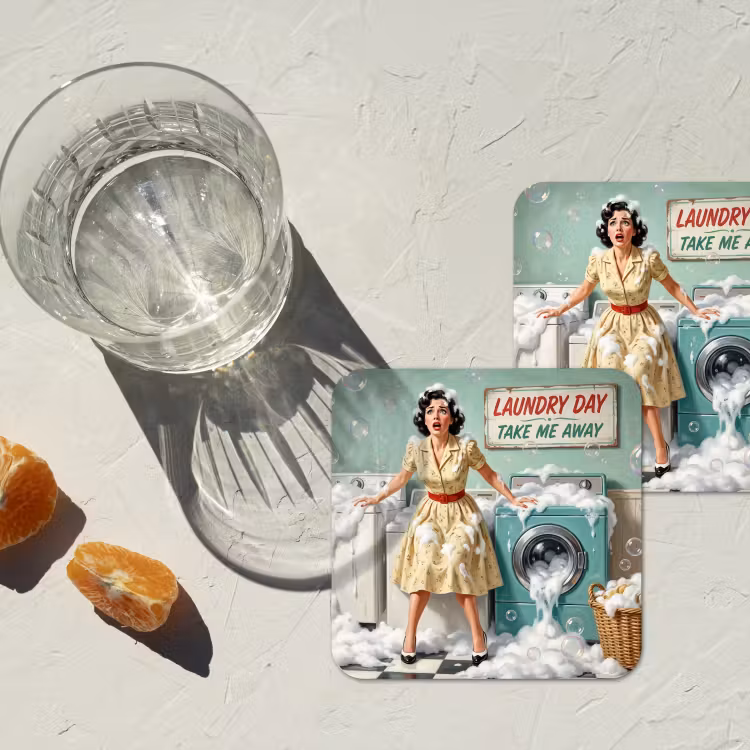Retro - Blauw - Vrouw onderzetter kurk middel -sfeer4