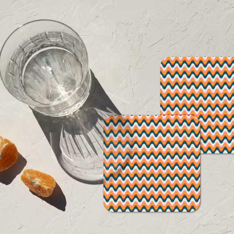 Retro - Disco - Golven - Kleur onderzetter kurk middel 366 -sfeer4
