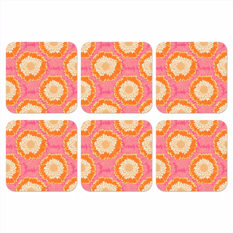 Retro - Bloemen - Kleurrijk onderzetter kurk middel 366 -3d