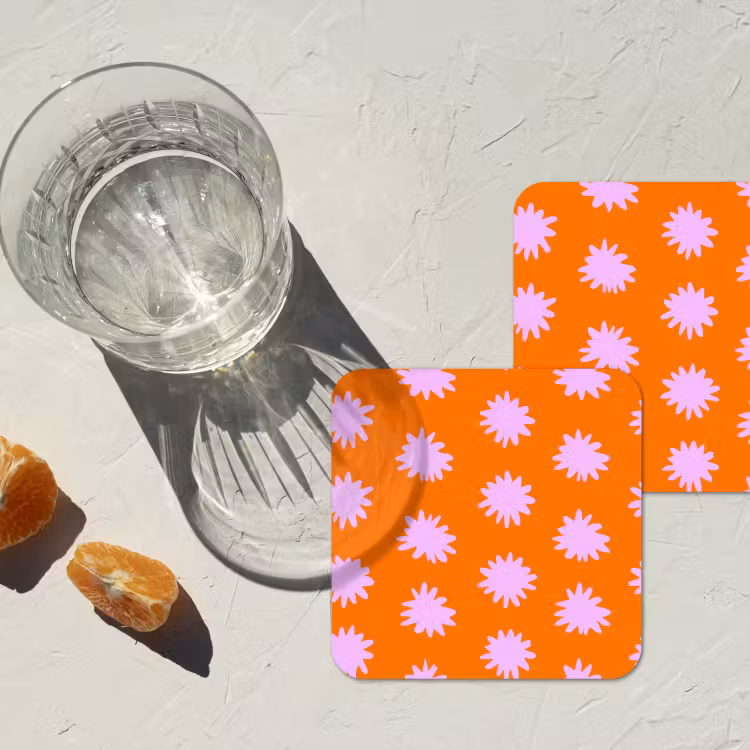 Retro - Bloemen - Oranje onderzetter kurk middel 366 -sfeer4