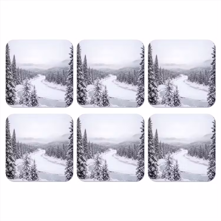 Rivier - Bevroren - Landschap - Winter onderzetter kurk middel -3d