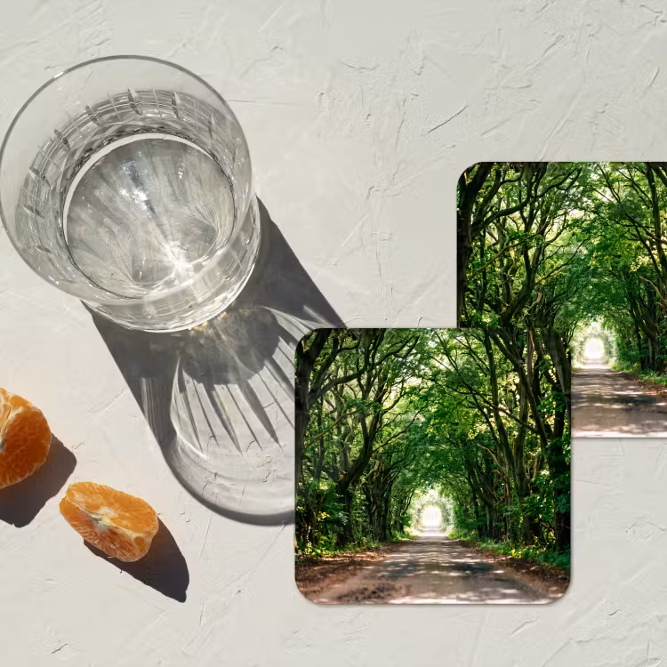 Weg - Bomen - Natuur - Groen onderzetter kurk middel -sfeer4