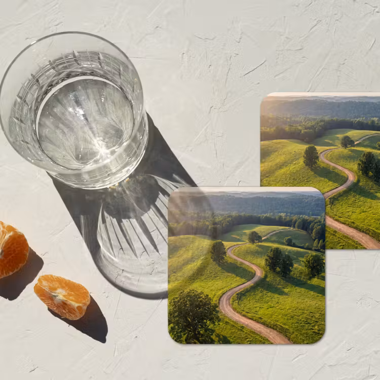 Weg - Weide - Natuur - Groen onderzetter kurk middel -sfeer4