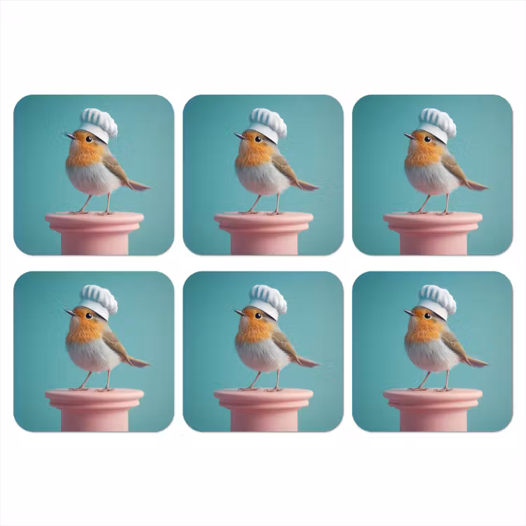 Roodborstje - Vogel - Koksmuts - Sokkel onderzetter kurk middel -3d