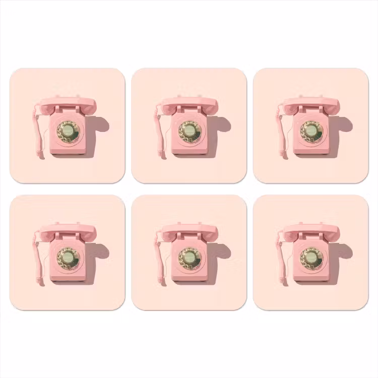 Draaischijftelefoon - Retro - Roze onderzetter kurk middel -3d