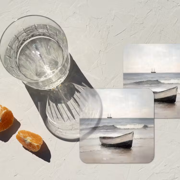 Roeiboot - Zee - Horizon onderzetter kurk middel -sfeer4