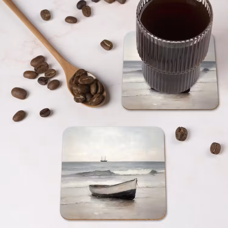 Roeiboot - Zee - Horizon onderzetter kurk middel -sfeer2