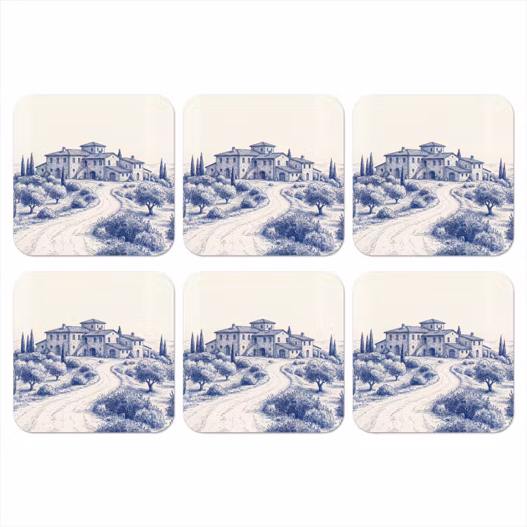 Rustiek - Landgoed - Blauw onderzetter kurk middel -3d