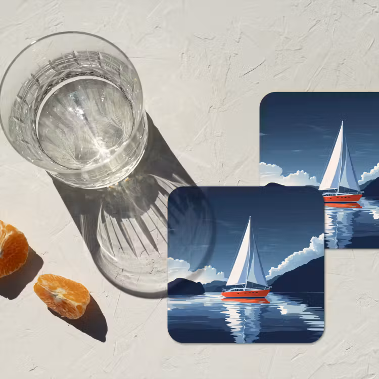 Zeilboot - Donkere bergen - Stilte onderzetter kurk middel -sfeer4