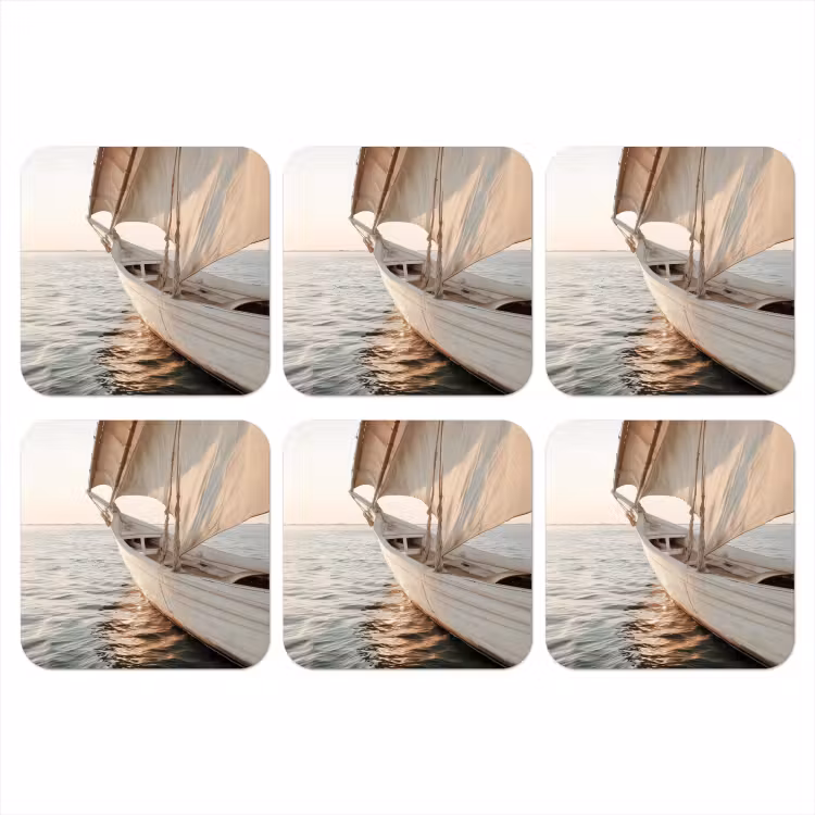 Zeilboot - Zee - Beige - Zon onderzetter kurk middel -3d