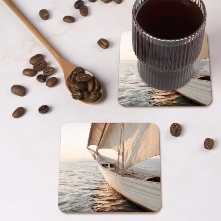 Zeilboot - Zee - Beige - Zon onderzetter kurk middel -sfeer2
