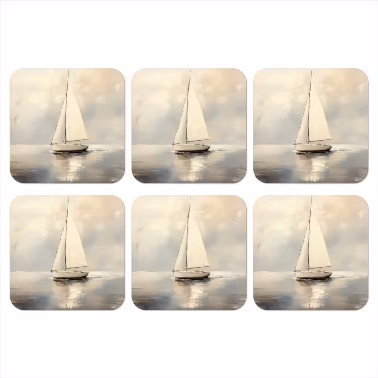 Zeilschip - Zee - Bewolkt onderzetter kurk middel -3d