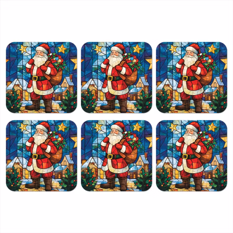 Kerstman - Glas - Kleurrijk onderzetter kurk middel -3d