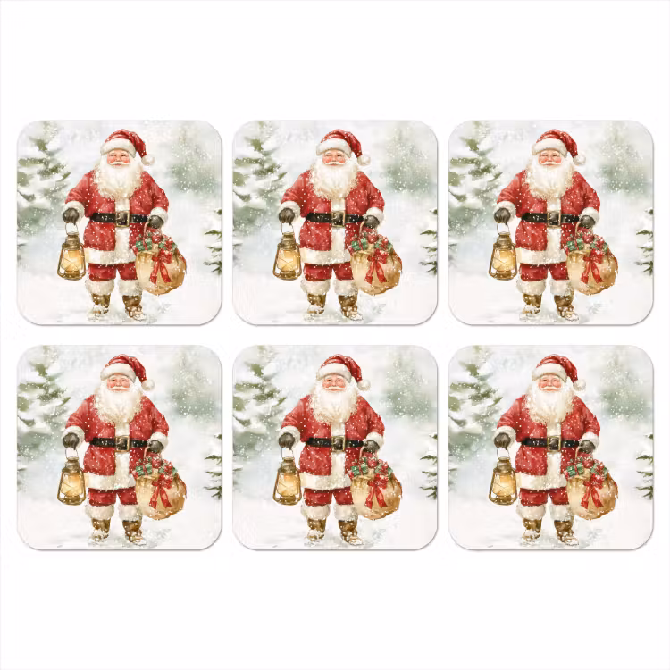 Kerstman- Winter - Sneeuw - Wit - Rood onderzetter kurk middel -3d