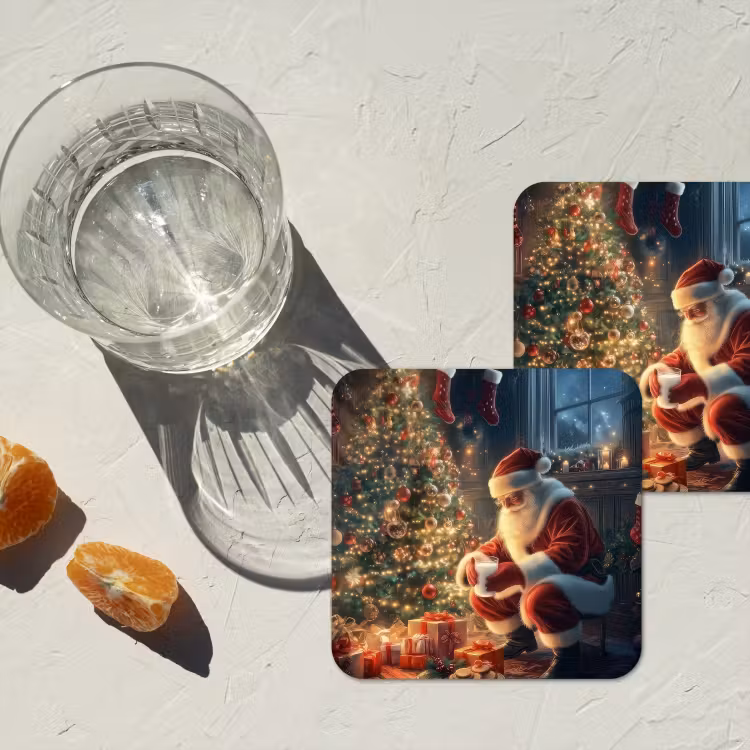 Kerstman - Haard - Donker onderzetter kurk middel -sfeer4