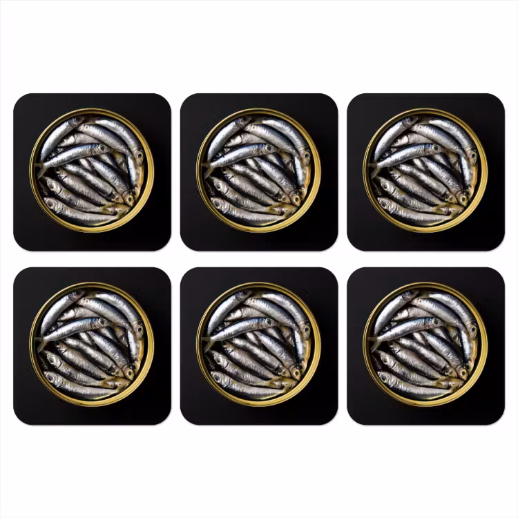 Sardines - Vissen - Rond - Zwart onderzetter kurk middel -3d